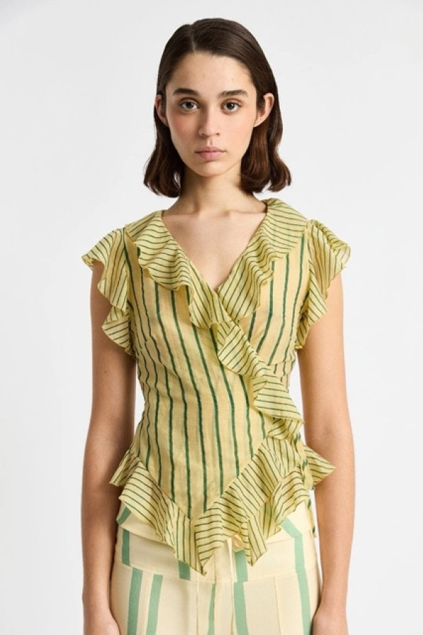 BETTINA YELLOW STRIPED WRAP BLOUSE