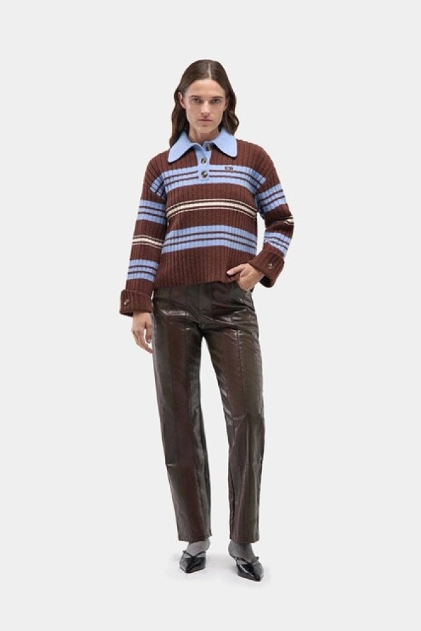 GRAZ BROWN STRIPED POLO BLOUZE