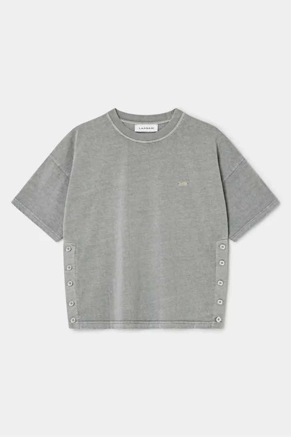 Γκρι T-Shirt Naeva με Κουμπιά