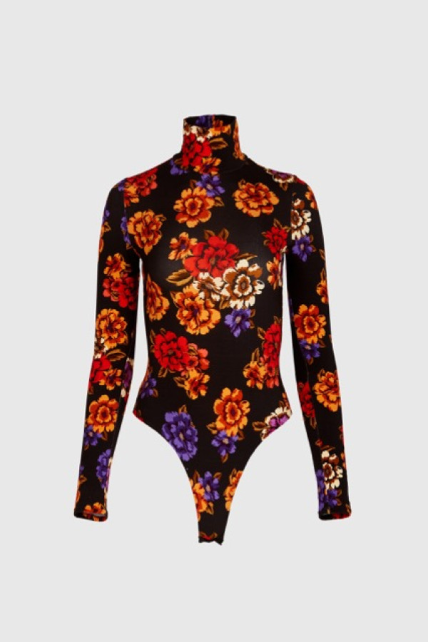 FLORAL FICTION BODYSUIT BLACK