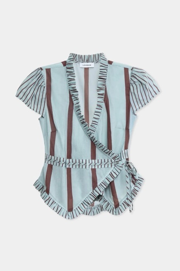 TASHI TURQUOISE STRIPED FLOW PANTS & ATENA STRIPED WRAP TOP