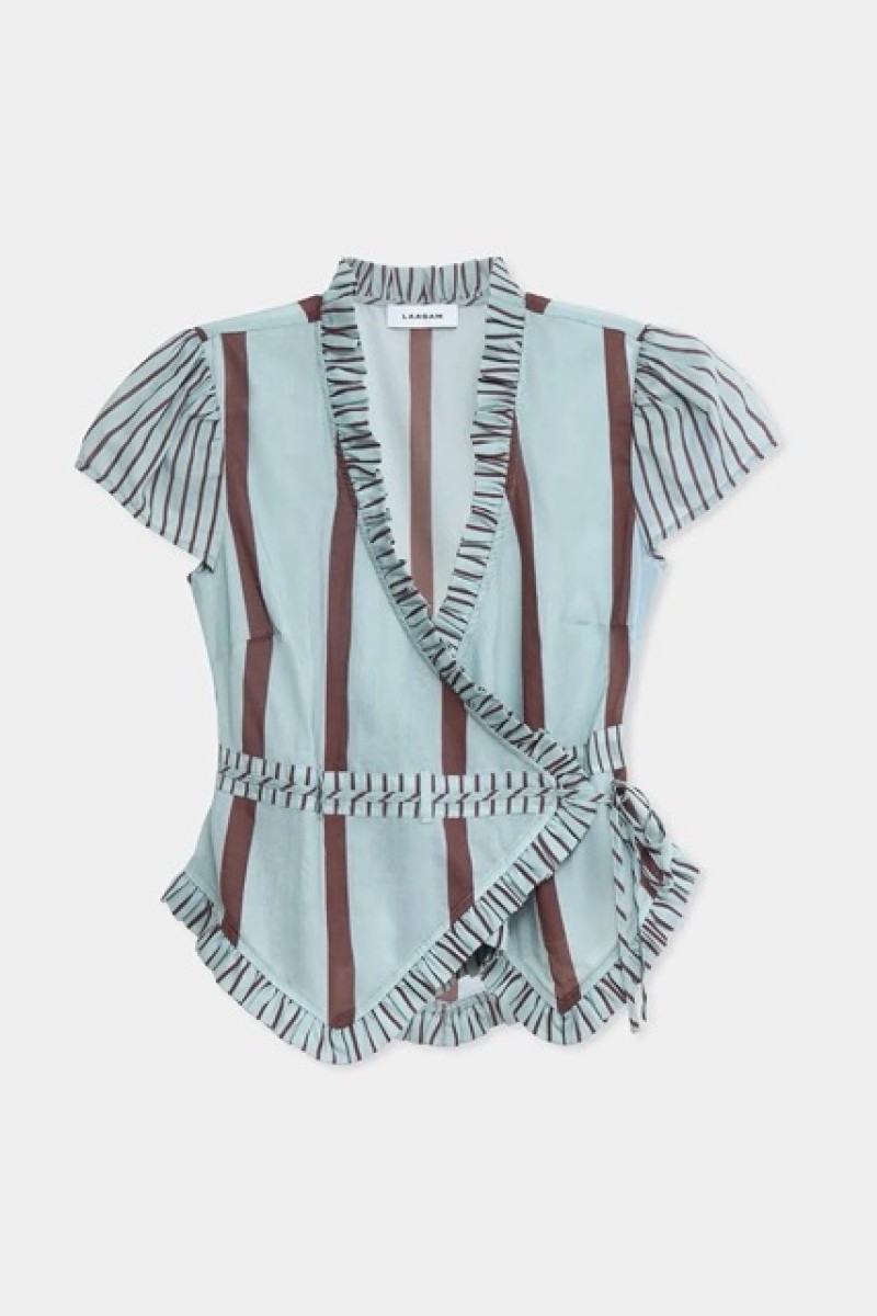 TASHI TURQUOISE STRIPED FLOW PANTS & ATENA STRIPED WRAP TOP