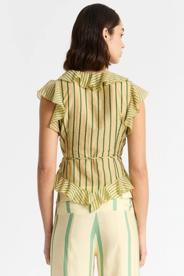 BETTINA YELLOW STRIPED WRAP BLOUSE