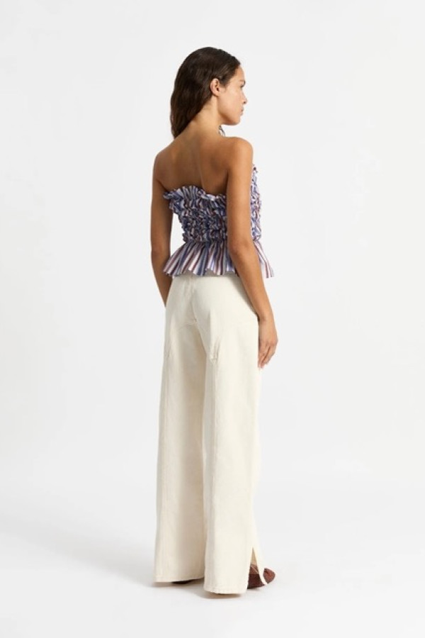 SUSAN BLUE STRIPED RUCHED TOP