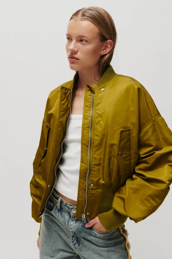 Mir Cropped Bomber Jacket – Fir Green