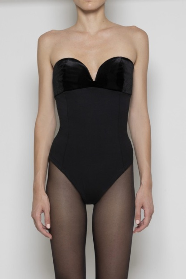 DOLORES BLACK COTTON BUSTIER STYLE BODY WITH VELVET