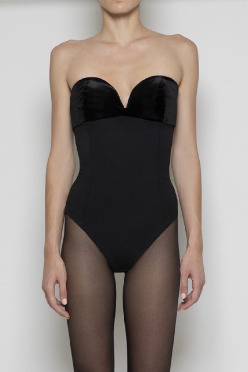 DOLORES BLACK COTTON BUSTIER STYLE BODY WITH VELVET