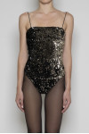 KAREN BRONZE BODYSUIT WITH VELVET AND ELASTIC STRIPES