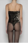 KAREN BRONZE BODYSUIT WITH VELVET AND ELASTIC STRIPES