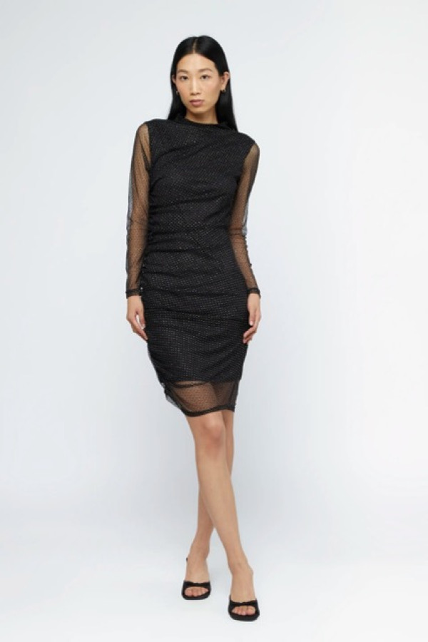 DRESS IN BLACK PLUMETI MESH