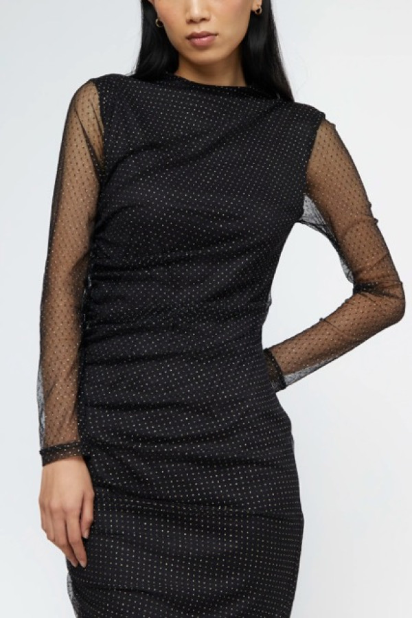 DRESS IN BLACK PLUMETI MESH