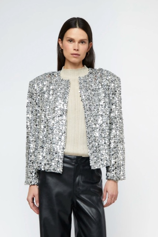 SILVER SEQUIN TWEED JACKET