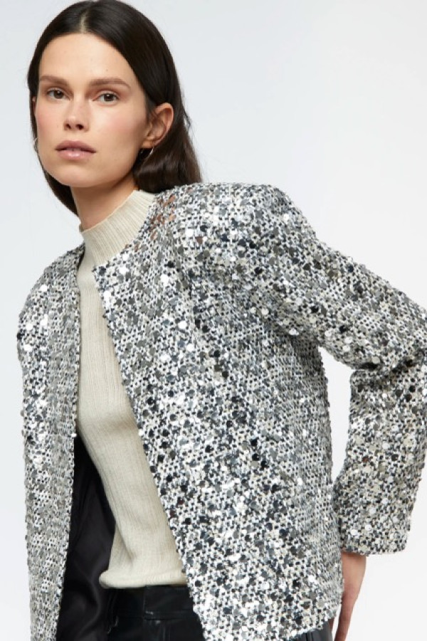 SILVER SEQUIN TWEED JACKET