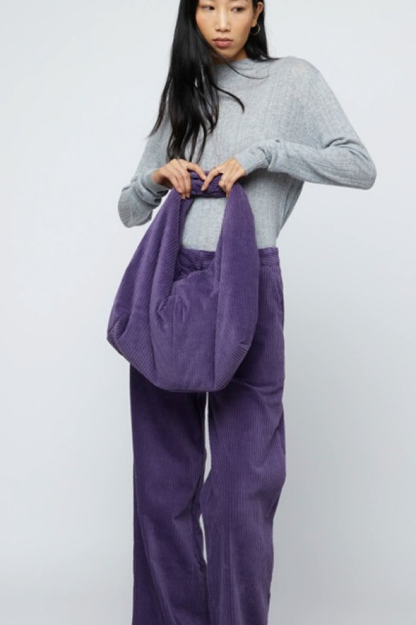 PURPLE CORDUROY BIG SHOULDER BAG