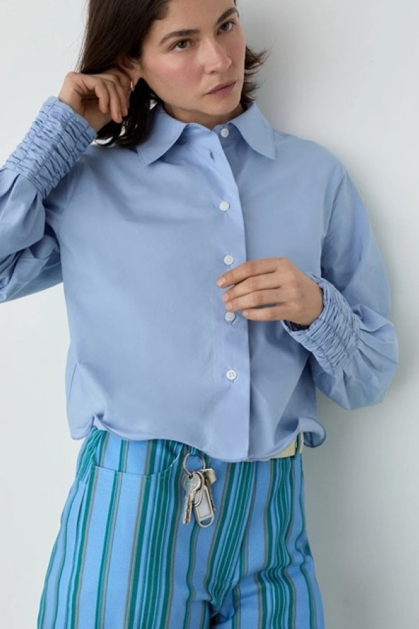 ROXANE BLUE RUCHED SHIRT