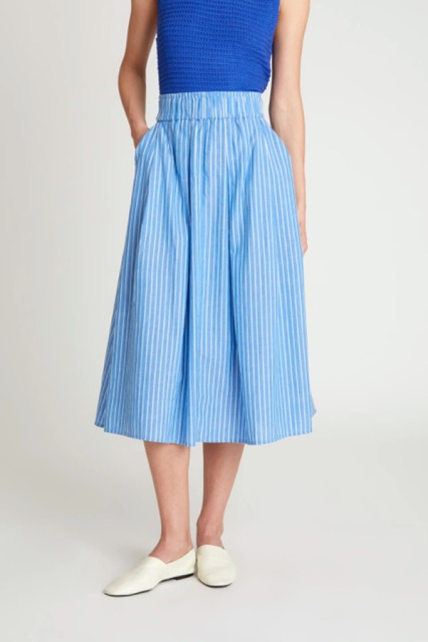 BLUE STRIPED MIDI SKIRT