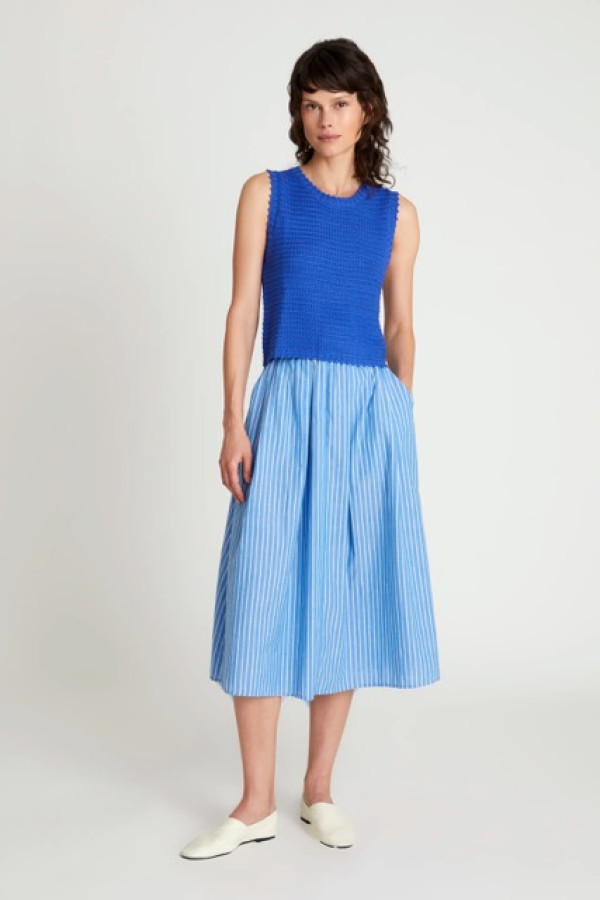 BLUE STRIPED MIDI SKIRT