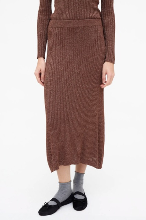 MARRON MIDI SKIRT WITH KNIT TOP