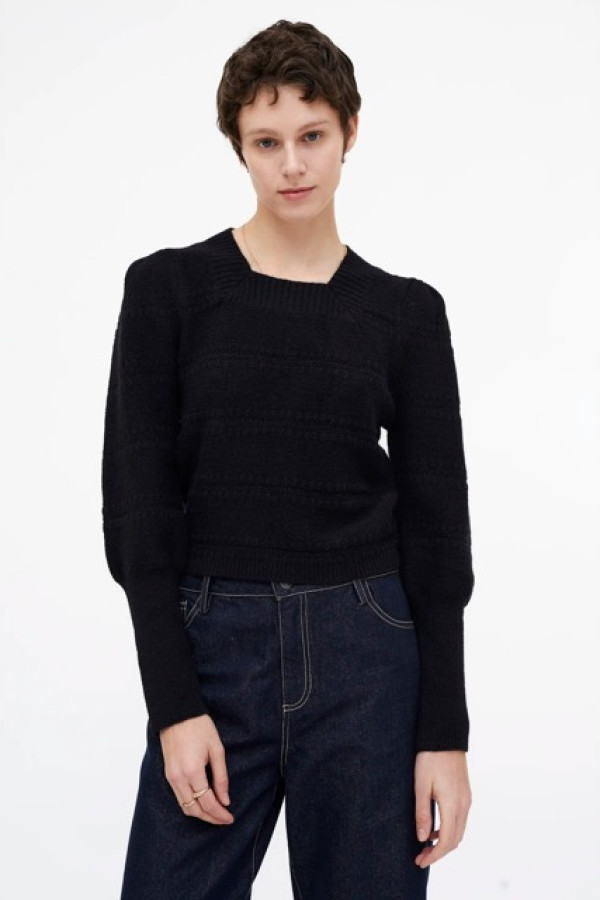 BLACK KNIT TOP WITH SQUARE NECK