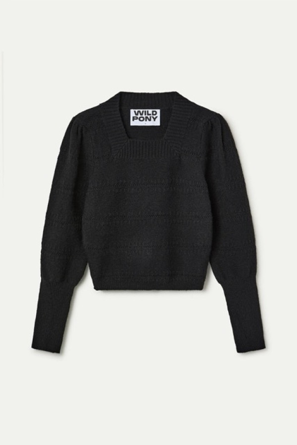 BLACK KNIT TOP WITH SQUARE NECK