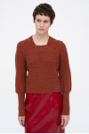 BROWN KNIT TOP WITH PUFFED SLEEVES 
