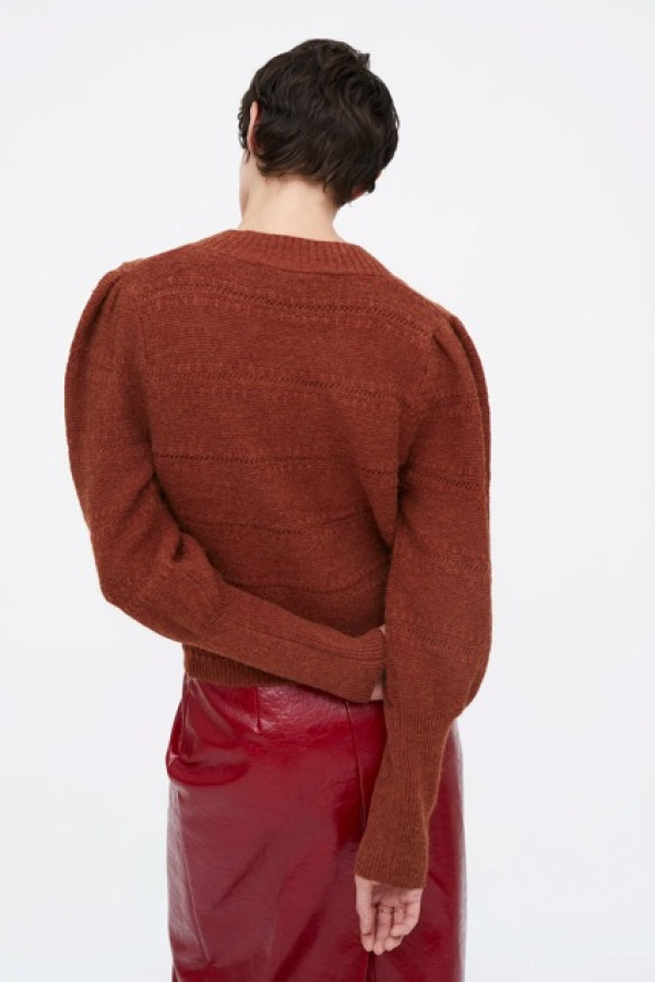 BROWN KNIT TOP WITH PUFFED SLEEVES 