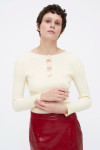 WHITE RIBBED KNIT TOP WITH EMBROIDERED ROSES