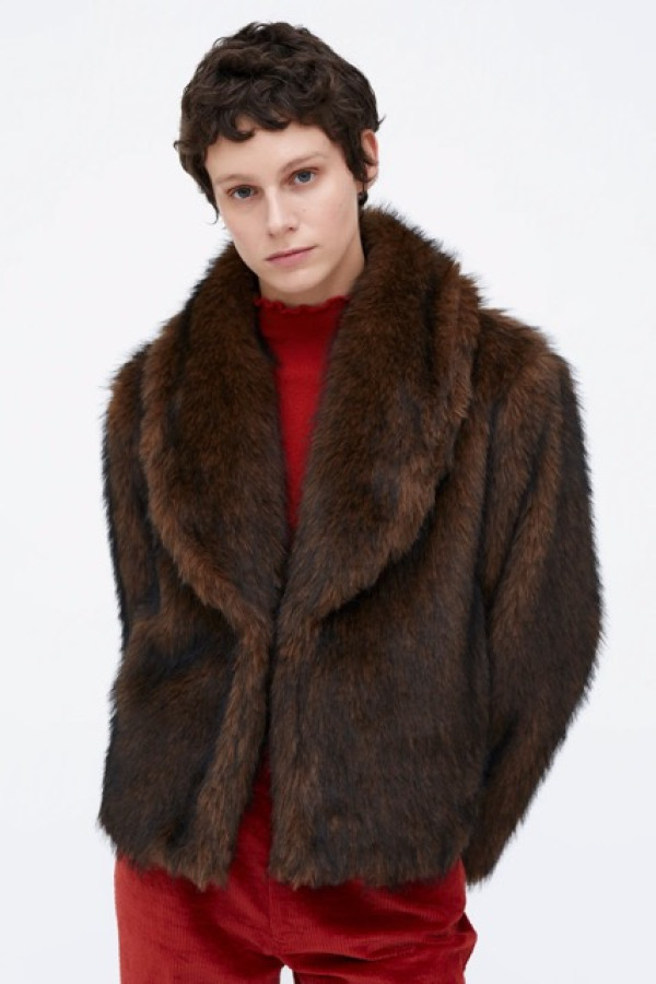 SHORT BROWN FUR EFFECT COAT