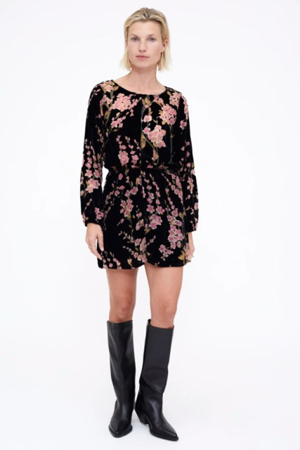 MALVA VELVET SKIRT WITH VELVET PRINT BLOUZE 