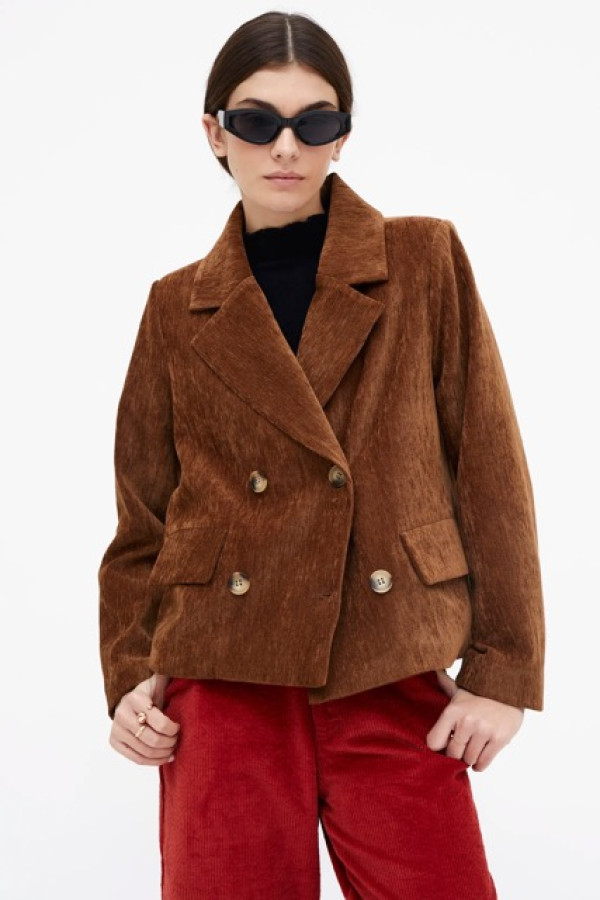 LIHGT BROWN VELVET EGGECT BLAZER 