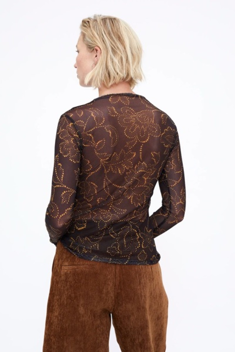 MUSTARD FLOWER PRINT MESH TOP