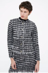 BLACK AND WHITE TWEED JACKET WITH JEWELED BUTTON