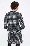 BLACK AND WHITE TWEED JACKET WITH JEWELED BUTTON