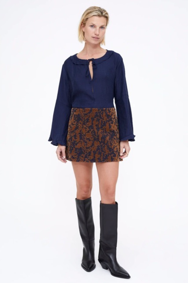 NAVY BLUE AND BROWN SKIRT