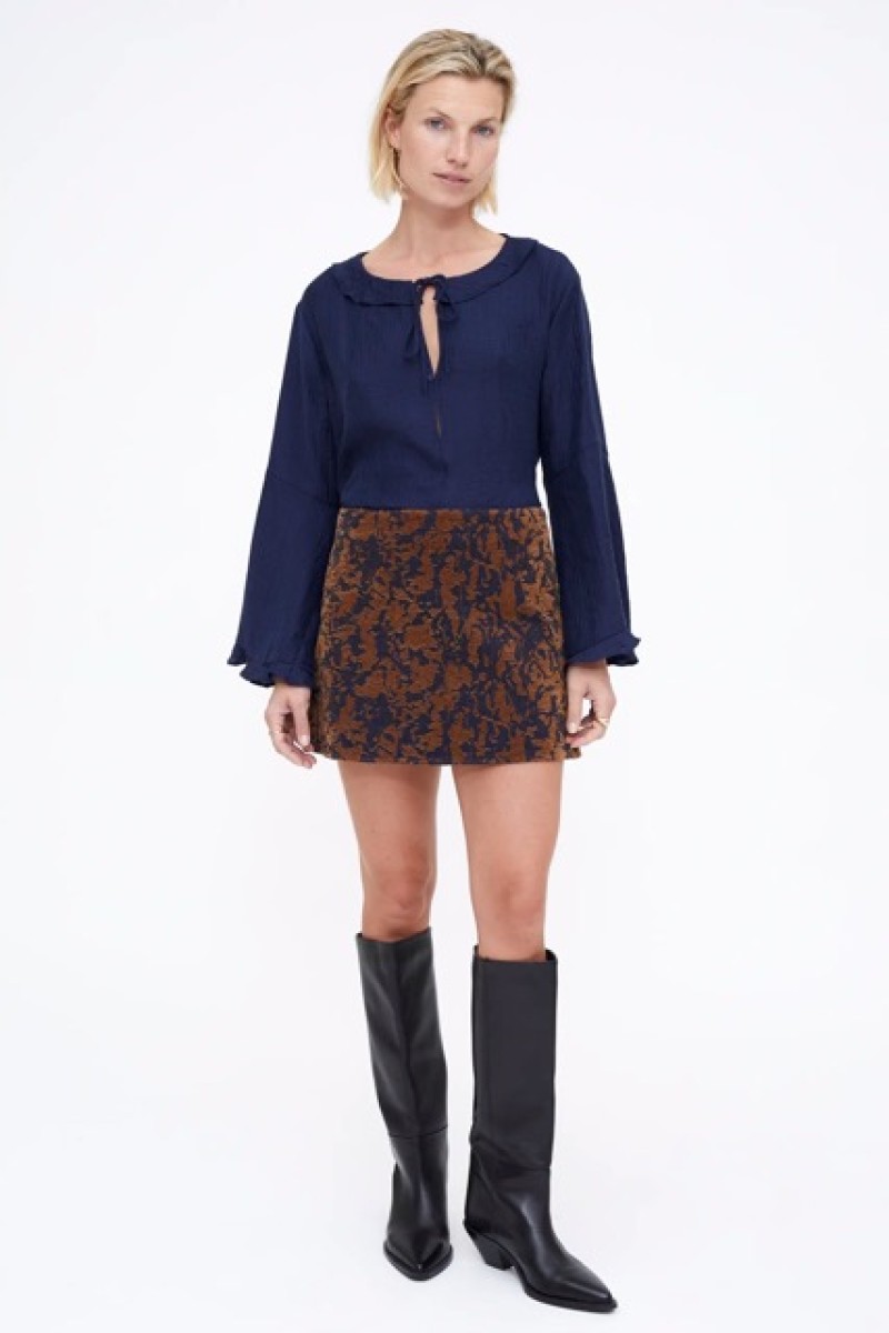 NAVY BLUE AND BROWN SKIRT