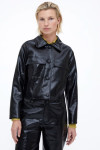 BLACK FAUX LEATHER JACKET WITH FLAP POCKETS