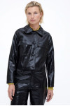 BLACK FAUX LEATHER JACKET WITH FLAP POCKETS