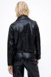 BLACK FAUX LEATHER JACKET WITH FLAP POCKETS