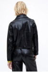 BLACK FAUX LEATHER JACKET WITH FLAP POCKETS