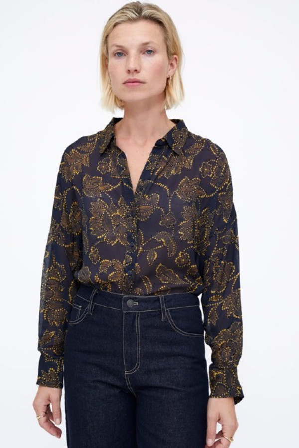 MUSTARD FLOWER PRINT FLUID SHIRT