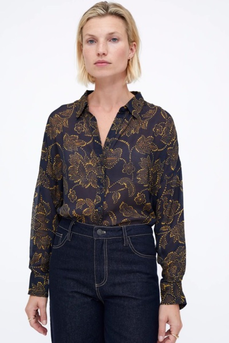 MUSTARD FLOWER PRINT FLUID SHIRT