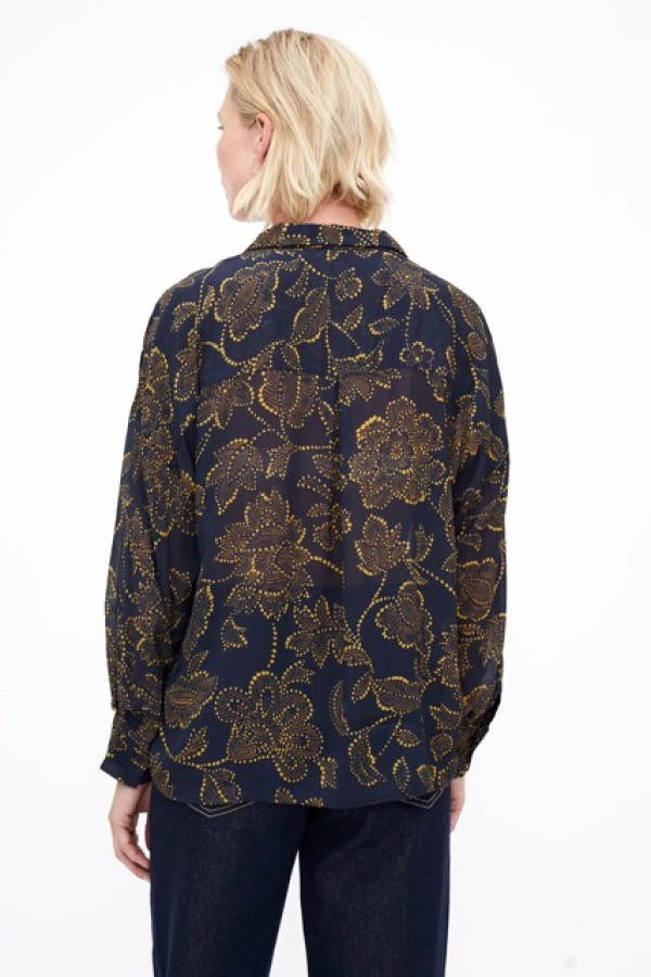 MUSTARD FLOWER PRINT FLUID SHIRT