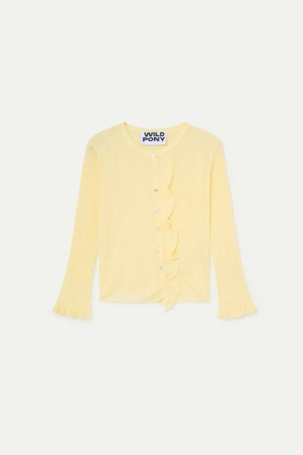 YELLOW KNITTED CARDIGAN WITH RUFFLES