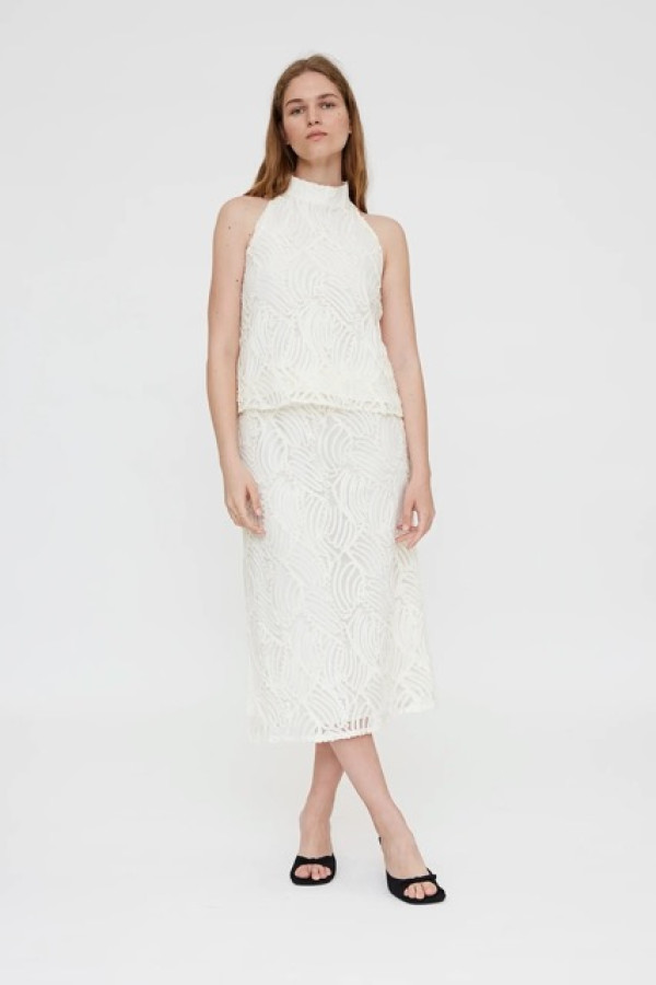 WIDE MIDI SKIRT EMBROIDERED OFF WIDE WITH TOP 