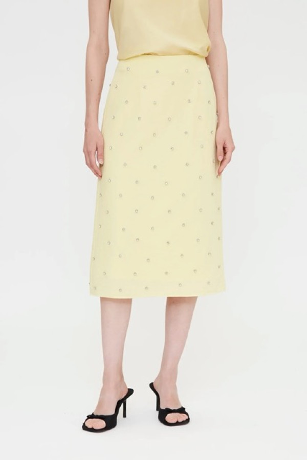  LIGHT YELLOW CREPE MIDI SKIRT