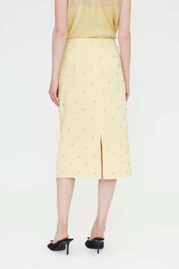  LIGHT YELLOW CREPE MIDI SKIRT