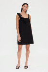 SHORT BLACK CREPE DRESS WITH FLORAL DETAILS 