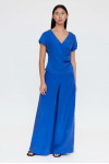 BLUE CREPE TOP V NECK WITH WIDE TROUSERS 