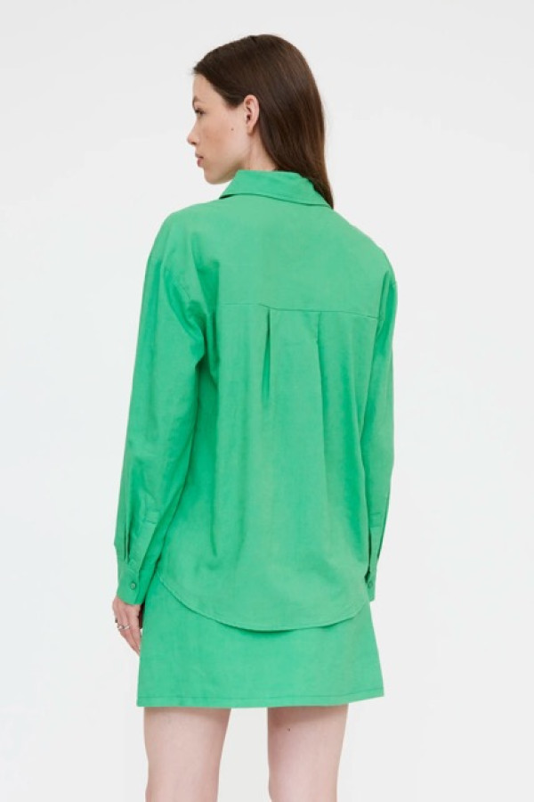 GREEN LINEN COTTON BLEND SHIRT AND MINI SKIRT