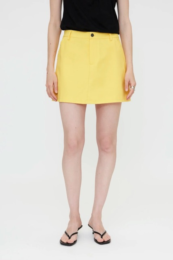 YELLOW LINEN COTTON BLEND SHORT SKIRT